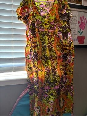 Vibrant Tropical Floral Maxi Dress - Bright Green & Orange